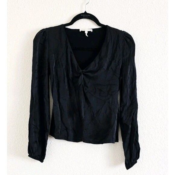 Maje Black Silk Satin Tied Size 1 US XS Blouse Long Sleeve Top - Picture 7 of 9